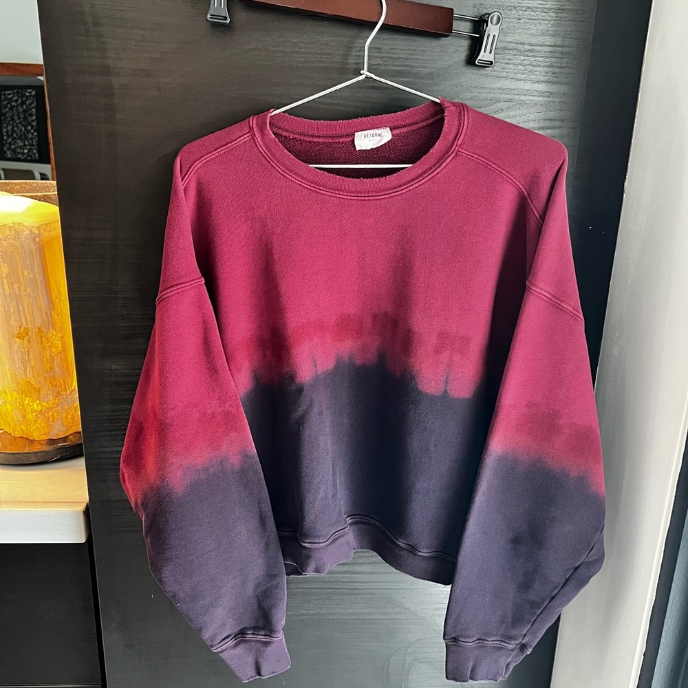 Re/Done Burgundy and Black Tie-Dye Sweatshirt